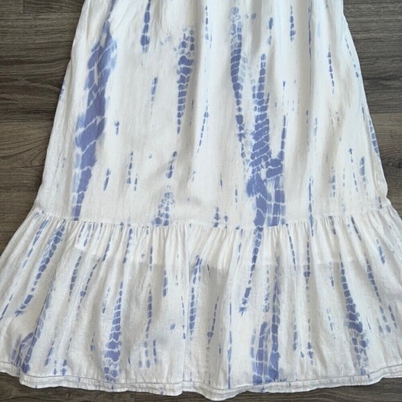 RAILS Delilah Midi Dress Cloud Tie Dye White & Blue Ruffle Hem Small *Tiny Flaw! - Picture 7 of 12